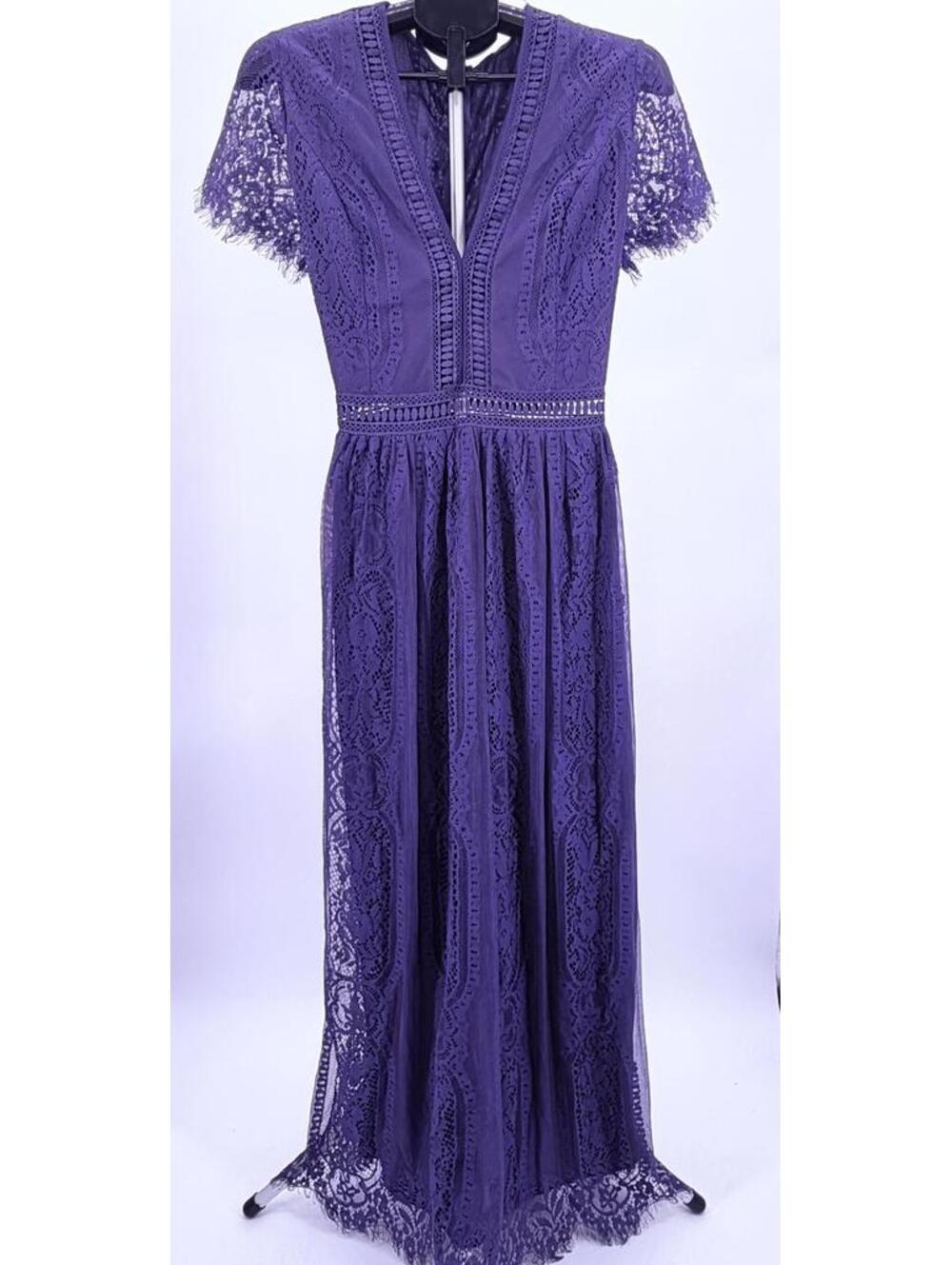 Purple Lace Maxi Dress Fit L Polyester Spandex‎